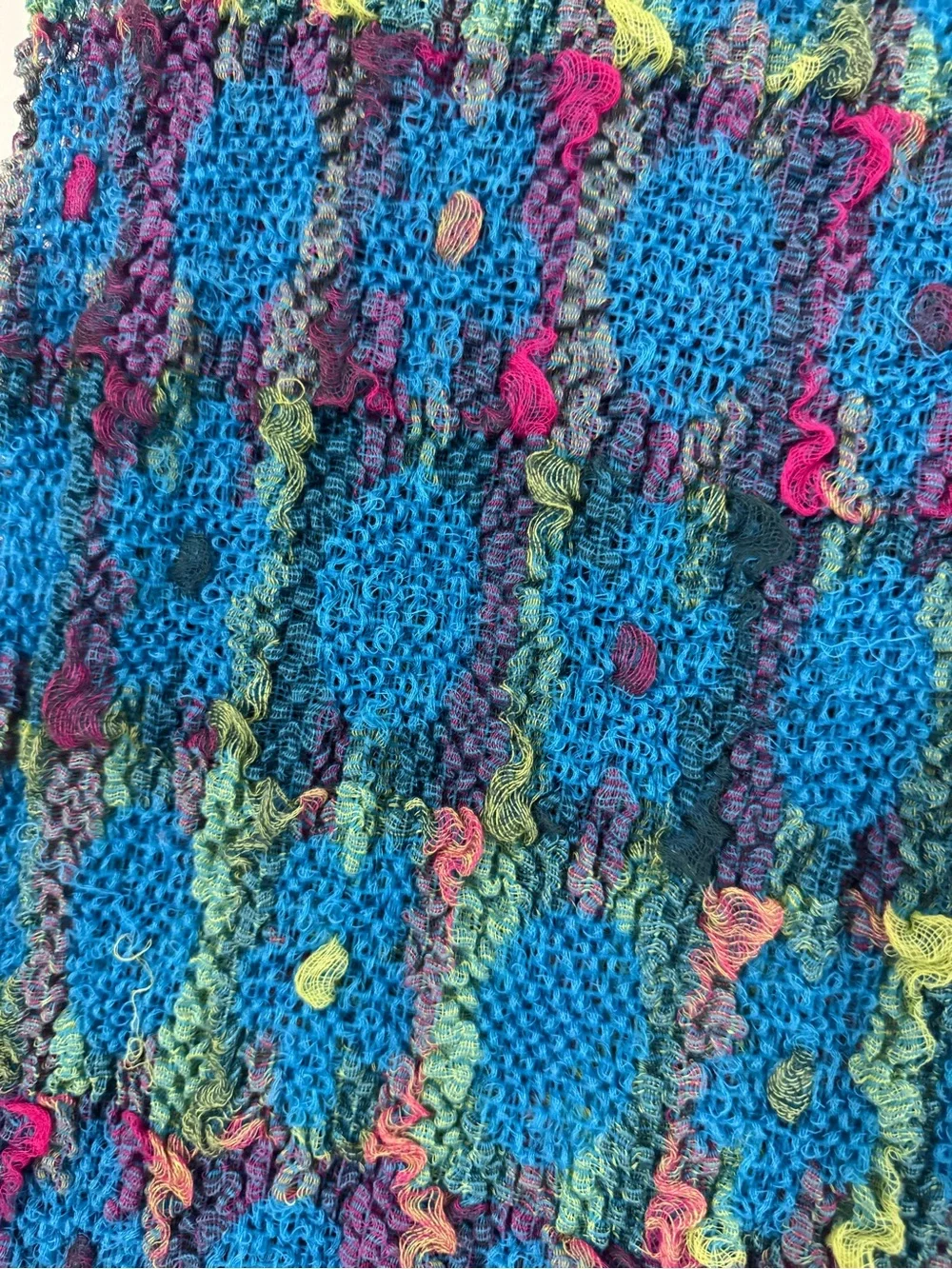 Blue Plaid Knit Multicolor Woman's Scarf with Fringe